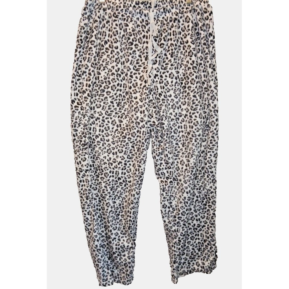 Croft & Barrow Womens L Leopard Plush Pajama Pants Faux Fur Cozy Fleece Lounge